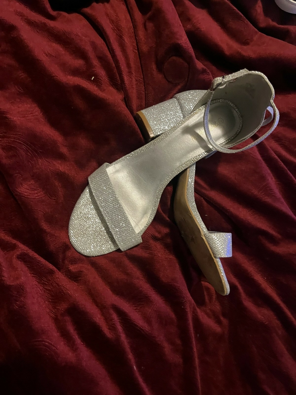 Silver Glitter Ankle-Strap Block Heel Sandals - Women